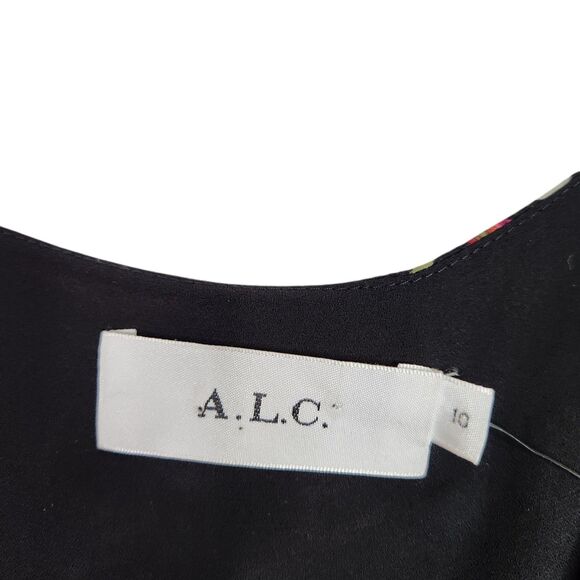 A.L.C. Dress Womens 10 Black Floral Haven Ruched Silk Long‎ Sleeve NWT Flaw $595 - Picture 13 of 16